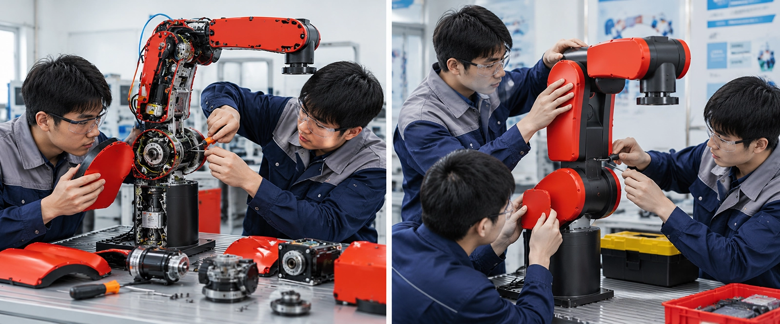 Illustrative industrial robot disassembly and assembly training